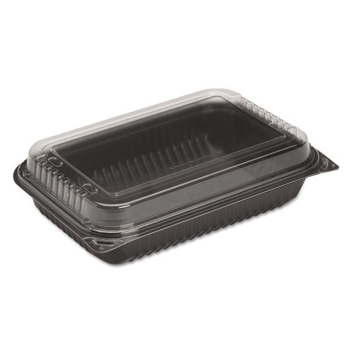 Hinged-Lid Dinner Box, 64 oz, 11.5 x 8.1 x 3, Black/Clear, Plastic, 100/Carton