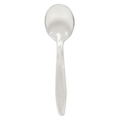 Guildware Extra Heavyweight Plastic Cutlery, Soup Spoons, Clear, 1,000/Carton