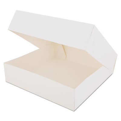 White Window Bakery Boxes with Attached Flip Top, 4-Corner Beers Design, 10 x 10 x 2.5, White, Paper, 200/Carton