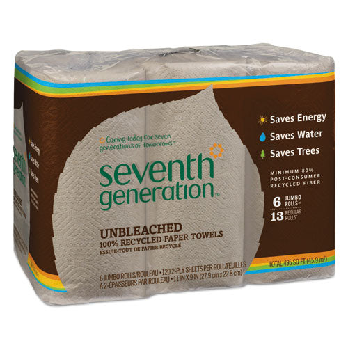 Natural Unbleached 100% Recycled Paper Kitchen Towel Rolls, 2-ply, Individually Wrapped, 11 X 9, 120/roll, 30 Rolls/carton