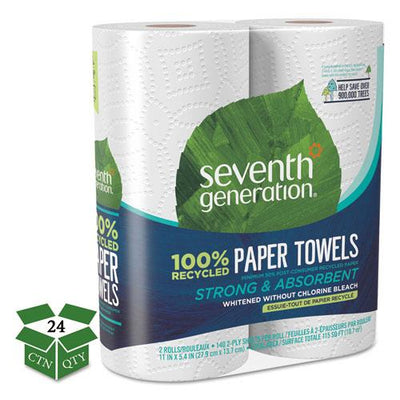 100% Recycled Paper Kitchen Towel Rolls, 2-Ply, 11 x 5.4, 140 Sheets/Roll, 2 Rolls/Pack, 12 Packs/Carton