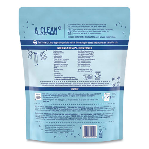Natural Laundry Detergent Packs, Powder, Unscented, 45 Packets/pack