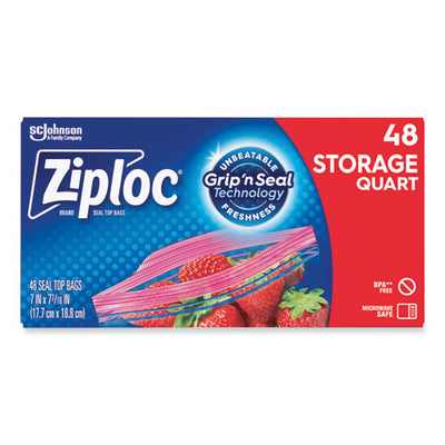 Double Zipper Storage Bags, 1 Qt, 1.75 Mil, 9.63" X 8.5", Clear, 48/box
