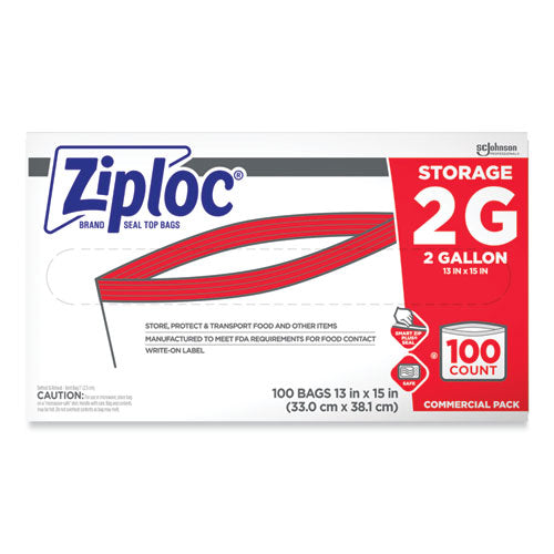 Double Zipper Storage Bags, 2 Gal, 1.75 Mil, 15" X 13", Clear, 100/carton