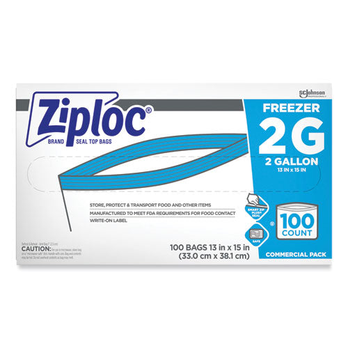 Double Zipper Freezer Bags, 2 Gal, 2.7 Mil, 13" X 15.5", Clear, 100/carton