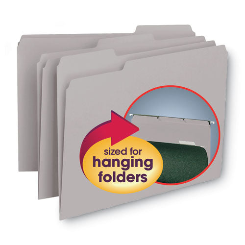 Interior File Folders, 1/3-cut Tabs: Assorted, Letter Size, 0.75" Expansion, Gray, 100/box