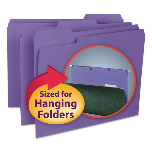 Interior File Folders, 1/3-cut Tabs: Assorted, Letter Size, 0.75" Expansion, Purple, 100/box