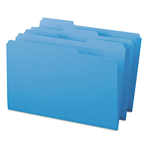 Reinforced Top Tab Colored File Folders, 1/3-cut Tabs: Assorted, Legal Size, 0.75" Expansion, Blue, 100/box