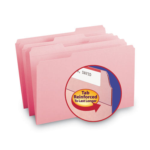 Reinforced Top Tab Colored File Folders, 1/3-cut Tabs: Assorted, Legal Size, 0.75" Expansion, Pink, 100/box
