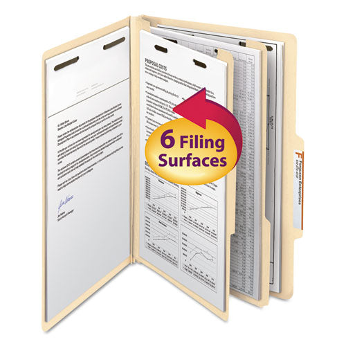 Six-section Top Tab Classification Folders, 2" Expansion, 2 Dividers, 6 Fasteners, Legal Size, Manila, 10/box