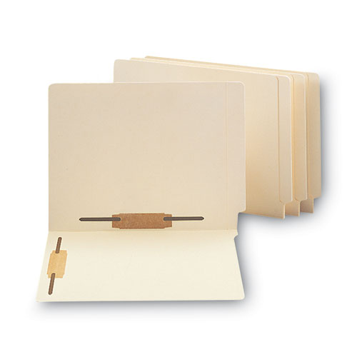 End Tab Fastener Folders With Reinforced Straight Tabs, 11-pt Manila, 2 Fasteners: Top/side, Letter Size, Manila, 50/box