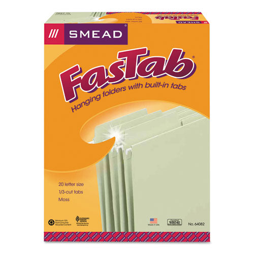 Fastab Hanging Folders, Letter Size, 1/3-cut Tabs, Moss, 20/box