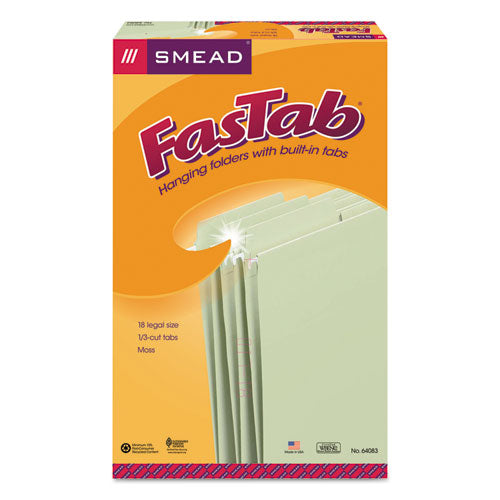Fastab Hanging Folders, Legal Size, 1/3-cut Tabs, Moss, 20/box
