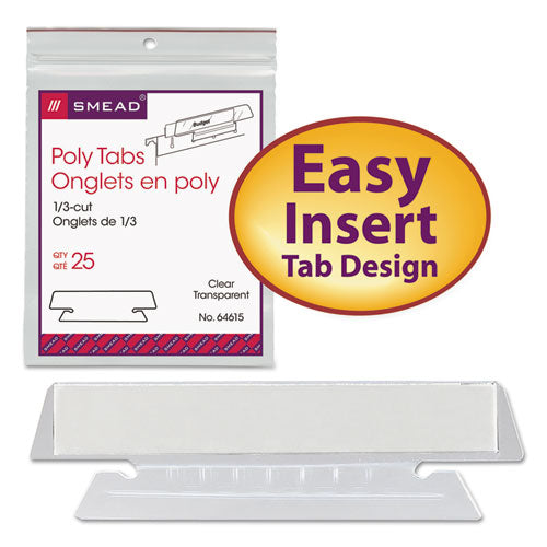 Poly Index Tabs And Inserts For Hanging File Folders, 1/3-cut, White/clear, 3.5" Wide, 25/pack