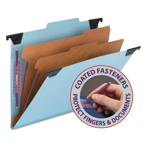 Fastab Hanging Pressboard Classification Folders, 2 Dividers, Letter Size, Blue