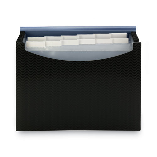 12-pocket Poly Expanding File, 0.88" Expansion, 12 Sections, Cord/hook Closure, 1/6-cut Tabs, Letter Size, Black/blue