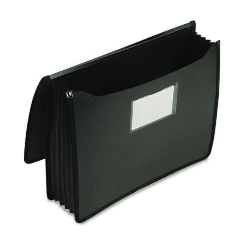 Poly Premium Wallets, 5.25" Expansion, 1 Section, Elastic Cord Closure, Letter Size, Black