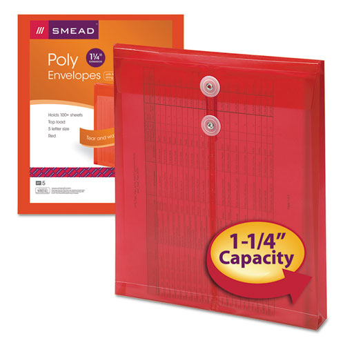 Poly String And Button Interoffice Envelopes, Open-end (vertical), 9.75 X 11.63, Transparent Red, 5/pack