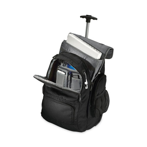 Rolling Backpack, Fits Devices Up To 15.6", Polyester, 14 X 8 X 21, Black/charcoal