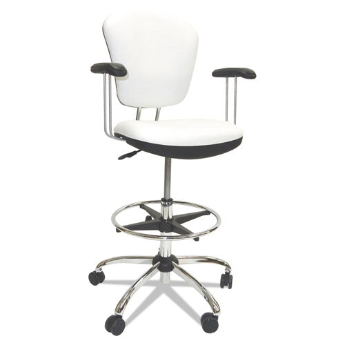 Lab and Healthcare Seating, Supports Up to 300 lb, 21" to 28" Seat Height, White Seat/Back, Chrome Base