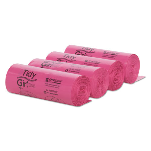 Feminine Hygiene Sanitary Disposal Bags, 4" X 10", Pink/black, 150 Bags/roll, 4 Rolls/carton