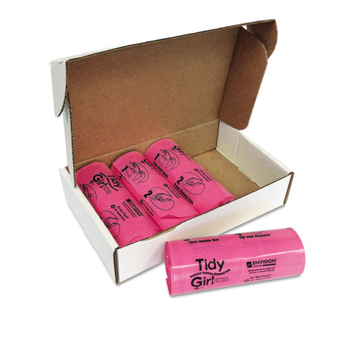 Feminine Hygiene Sanitary Disposal Bags, 4" X 10", Pink/black, 150 Bags/roll, 4 Rolls/carton