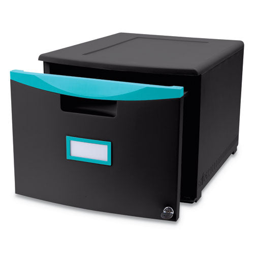 Single-drawer Mobile Filing Cabinet, 1 Legal/letter-size File Drawer, Black/teal, 14.75" X 18.25" X 12.75"