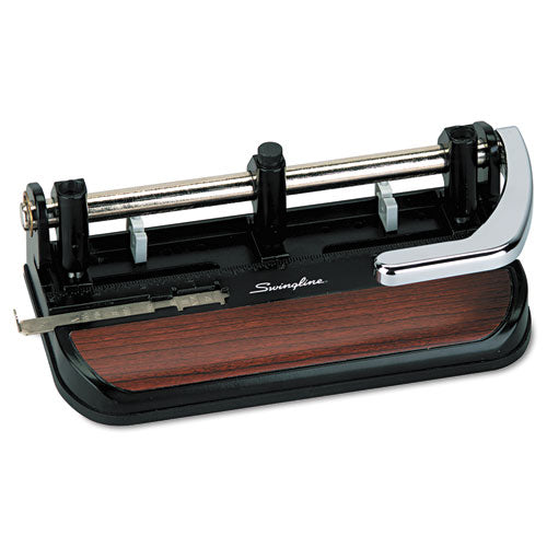 40-sheet Accented Heavy-duty Lever Action Two- To Seven-hole Punch, 11/32" Holes, Black/woodgrain