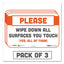Besafe Messaging Repositionable Wall/door Signs, 9 X 6, Please Wipe Down All Surfaces You Touch, White, 3/pack