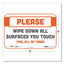 Besafe Messaging Repositionable Wall/door Signs, 9 X 6, Please Wipe Down All Surfaces You Touch, White, 30/carton