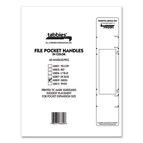 File Pocket Handles, 9.63 X 2, Green/white,  4/sheet, 12 Sheets/pack