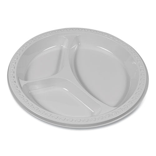 Plastic Dinnerware, Compartment Plates, 9" Dia, White, 125/pack