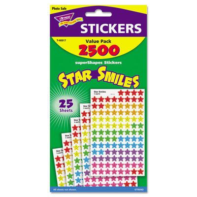 Sticker Assortment Pack, Smiling Star, Assorted Colors, 2,500/pack