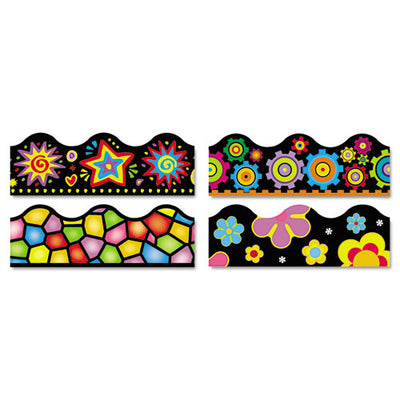 Terrific Trimmers Border Variety Set, 2.25" X 39", Bright On Black, Assorted Colors/designs, 48/set