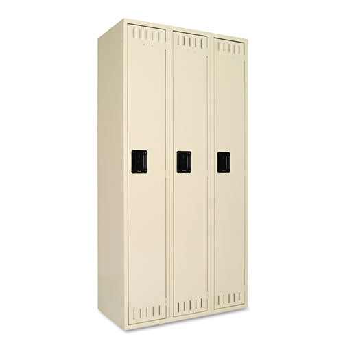 Single-tier Locker, Three Lockers With Hat Shelves And Coat Rods, 36w X 18d X 72h, Sand