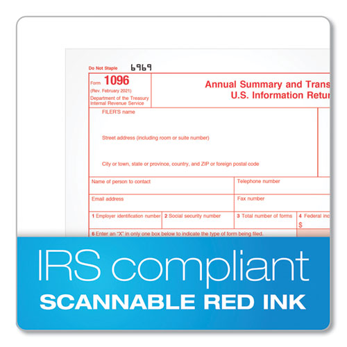 1096 Tax Form For Dot Matrix Printers, Fiscal Year: 2022, Two-part Carbonless, 8 X 11, 10 Forms Total