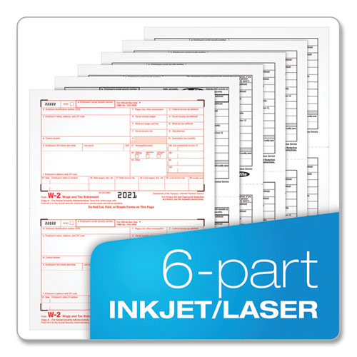 W-2 Tax Forms Kit, Fiscal Year: 2022, Six-part Carbonless, 8.5 X 5.5, 2 Forms/sheet, 24 Forms Total