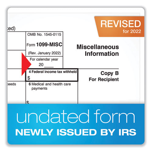 1099-misc Five-part Laser Forms And Envelopes, Fiscal Year: 2022, 5-part Carbonless, 8 X 5, 2 Forms/sheet, 10 Forms Total