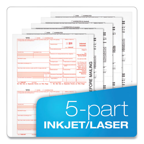 1099-int Tax Forms For Inkjet/laser Printers, Five-part Carbonless, 8 X 5.5, 2 Forms/sheet, 24 Forms Total