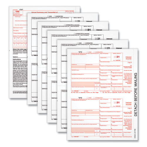 1099-int Tax Forms For Inkjet/laser Printers, Five-part Carbonless, 8 X 5.5, 2 Forms/sheet, 24 Forms Total