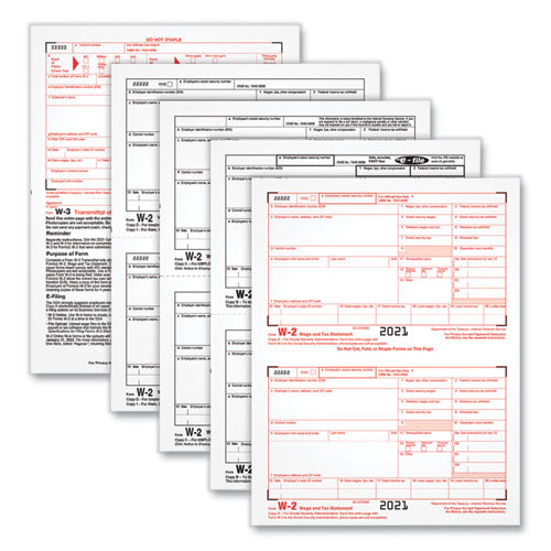 W-2 Tax Form For Inkjet/laser Printers, Fiscal Year: 2022, Four-part Carbonless, 8.5 X 5.5, 2 Forms/sheet, 50 Forms Total