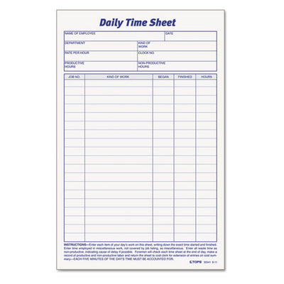 Daily Time And Job Sheets, One-part (no Copies), 8.5 X 5.5, 200 Forms/pad, 2 Pads/pack