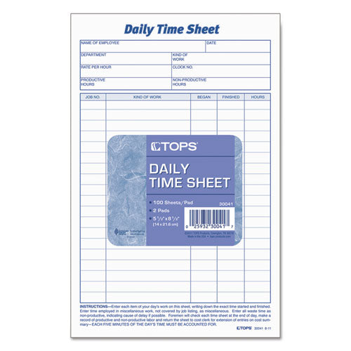 Daily Time And Job Sheets, One-part (no Copies), 8.5 X 5.5, 200 Forms/pad, 2 Pads/pack