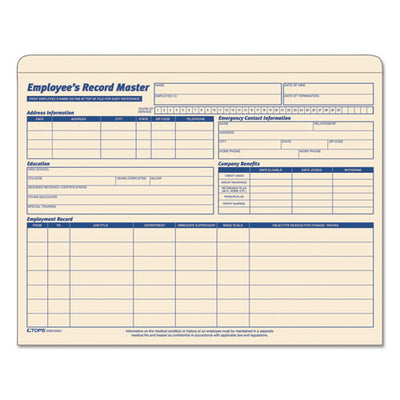 Employee Record Master File Jacket, Straight Tab, Letter Size, Manila, 20/pack