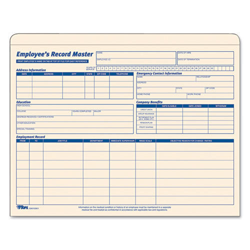 Employee Record Master File Jacket, Straight Tab, Letter Size, Manila, 15/pack