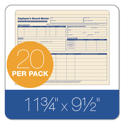 Employee Record Master File Jacket, Straight Tab, Letter Size, Manila, 20/pack