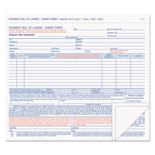 Hazardous Material Short Form, Three-part Carbonless, 7 X 8.5, 50 Forms Total