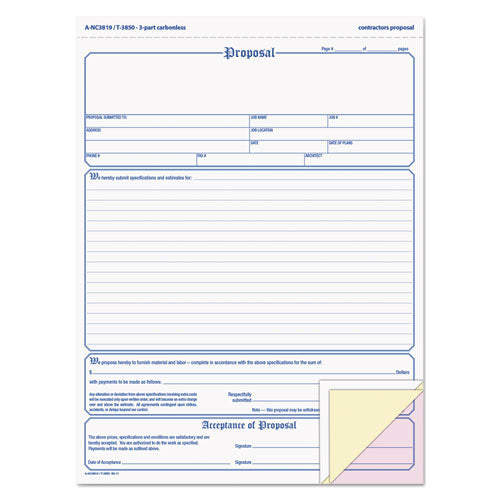 Proposal Form, Three-part Carbonless, 11 X 8.5, 50 Forms Total