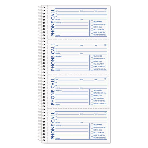 Spiralbound Message Book, Two-part Carbonless, 5 X 2.75, 4 Forms/sheet, 200 Forms Total