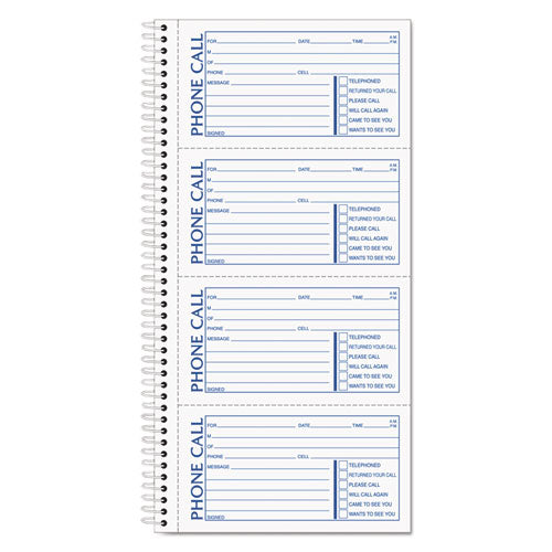 Spiralbound Message Book, Two-part Carbonless, 5 X 2.75, 4 Forms/sheet, 400 Forms Total